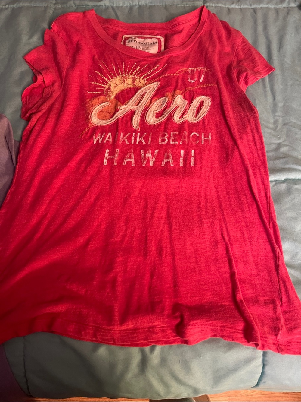 Aeropostale Hot Pink Waikiki Beach Graphic Short Sleeve Tee